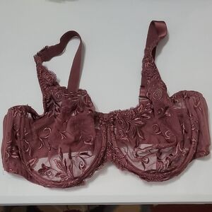 Soma Brownish Maroon/Dark Mauve Lace Embroidered Sheer Underwire Bra size 40DD